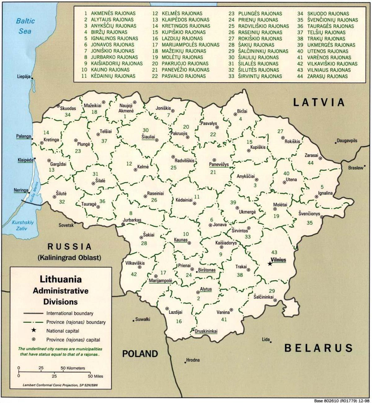 Карта карта Литви з містами