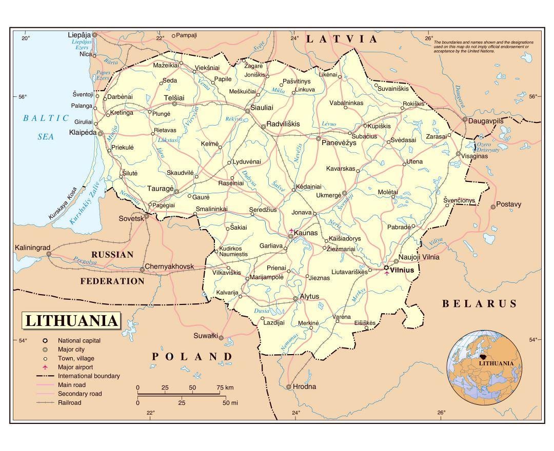 Карта Литви аеропортів